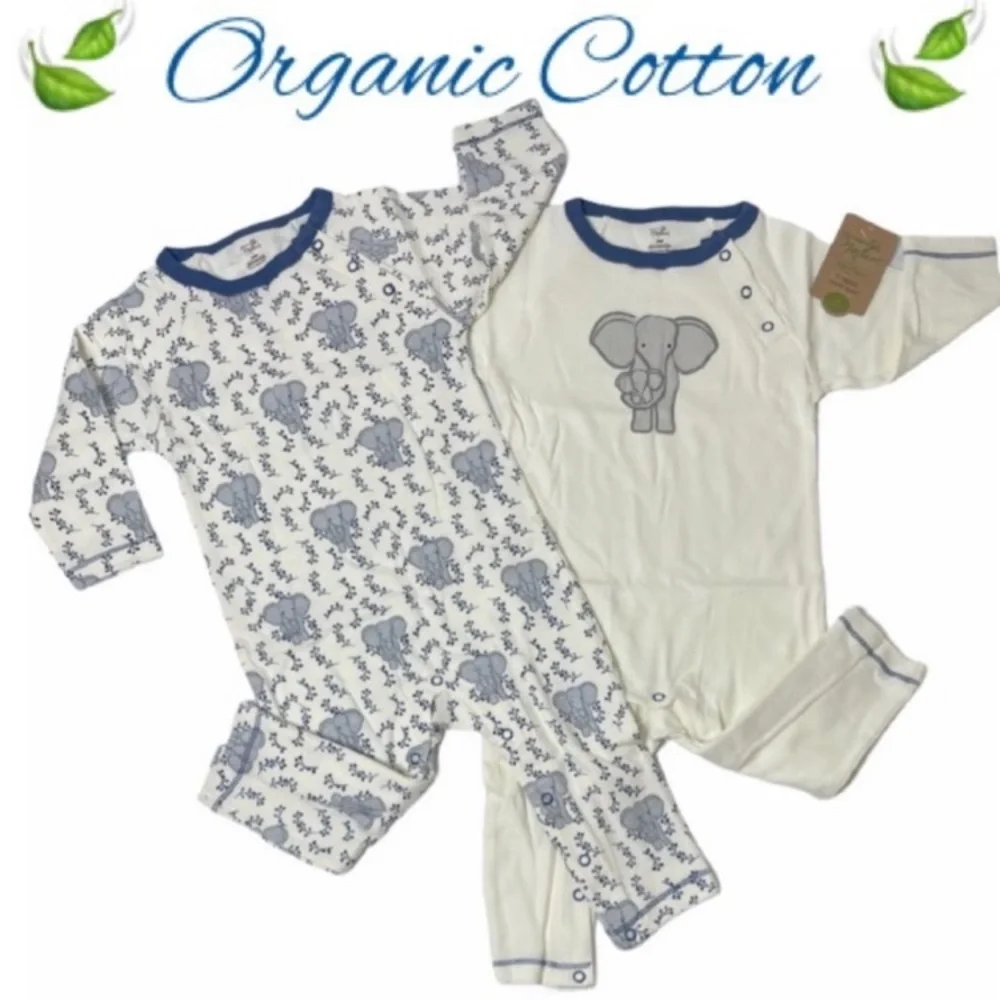 Organic Cotton One Piece Outfits Happy Elephant Luxury Infant Clothes 2 Pc Set